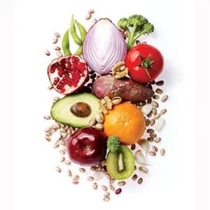 Colorful arrangement of fresh fruits, vegetables, and wholesome foods